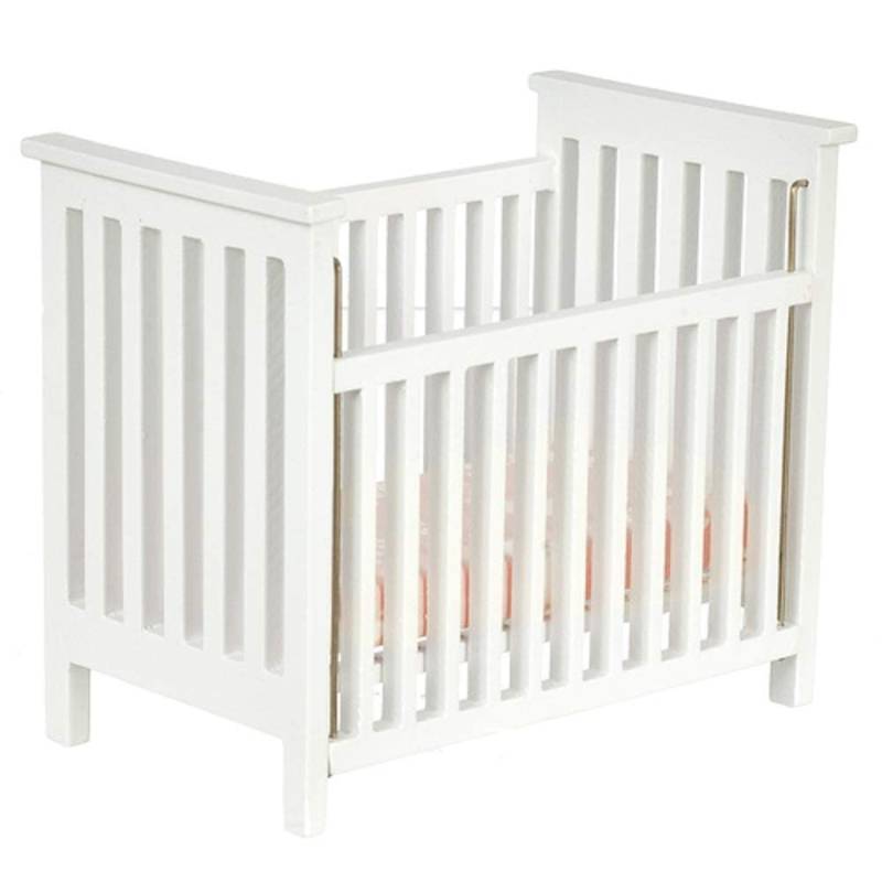 lot 30021 image: Classics by Handley Dollhouse Miniature White Slatted Nursery Crib with Pink Fabric - Retail $24