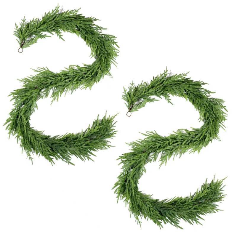 lot 3861 image: WBHome 2 PCS 9FT Real Touch Norfolk Pine Christmas Garland, Winter Greenery Garland for Christmas, Holiday Seasonal OutdoorIndoor Home Decor - Retail $40
