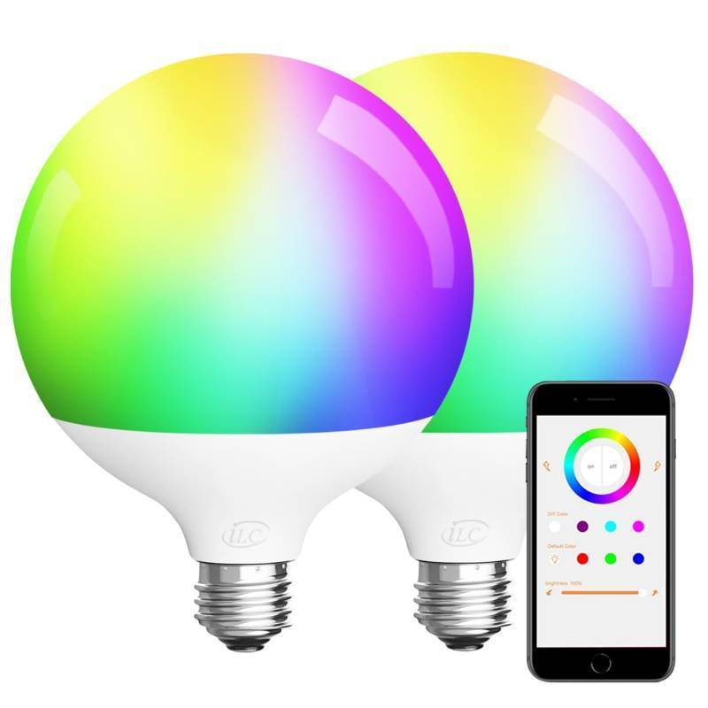 lot 48864 image: ILC G120 LED Large Globe Light Bulbs 15W, Compatible with Alexa Hub Required, �4.72 inch, Color Changing, CCT Color Temprature Turnable 2700K-6000K, CRI95, 150W Equivatlent, E26 Base (2 Pack) - Retail $30