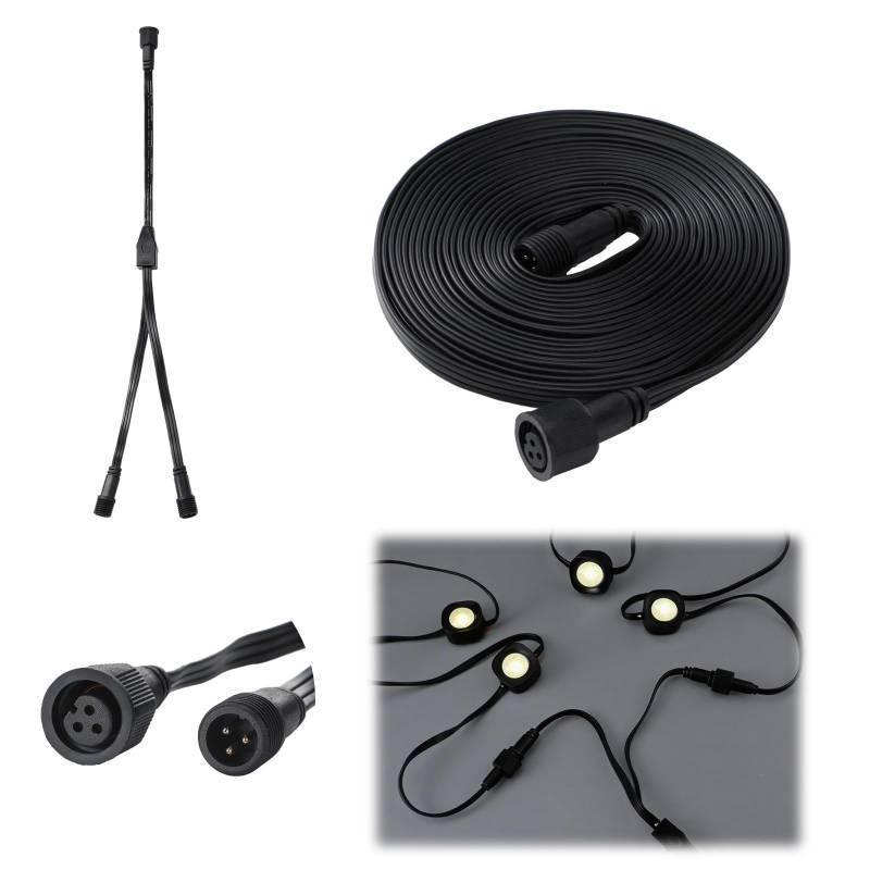 lot 37848 image: MorningRo 2 Pcs Extension Cable Kit Compatible with Govee Permanent Outdoor Light 3 Pins Y Splitter Cord Straight Extension Compatible with Govee H705 H706 H805 Weatherproof Patio Yard (16 ft,Black)