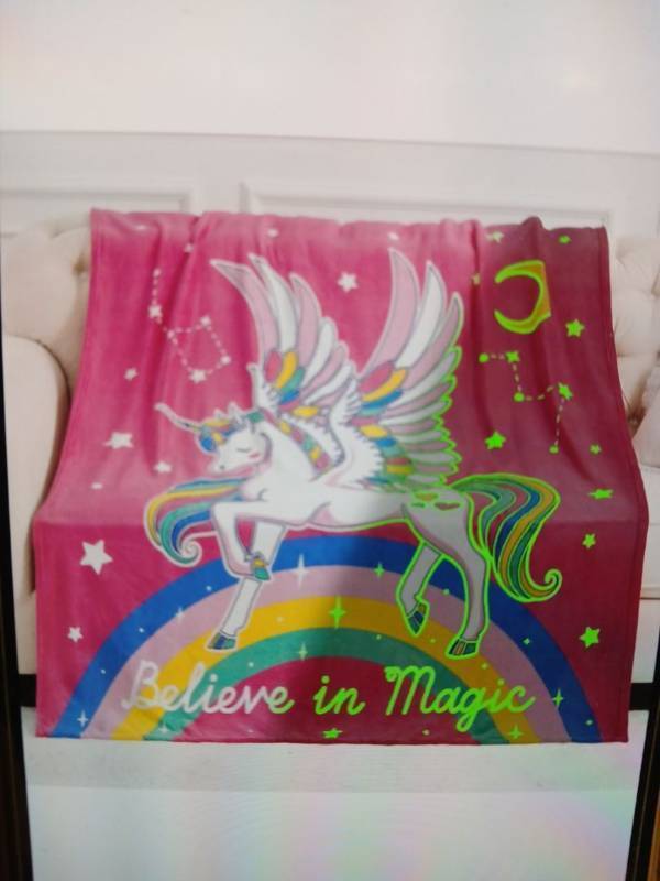 lot 23335 image: Jekeno Unicorn and Stars Glow In The Dark Throw Blanket 50 x 60in