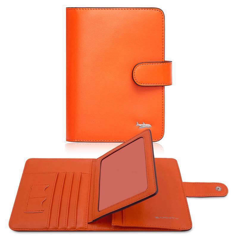 lot 26463 image: Passport Holder Women, Genuine Leather Passport Wallet RFID Blocking for Men and Women, Passport Cover with Snap Closure Fit for Immunization Record Card - Orange