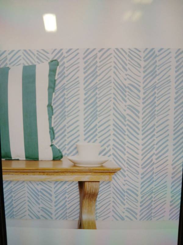 lot 27749 image: Guvana Line Peel and Stick Wallpaper Blue and White 17.7 x 472in