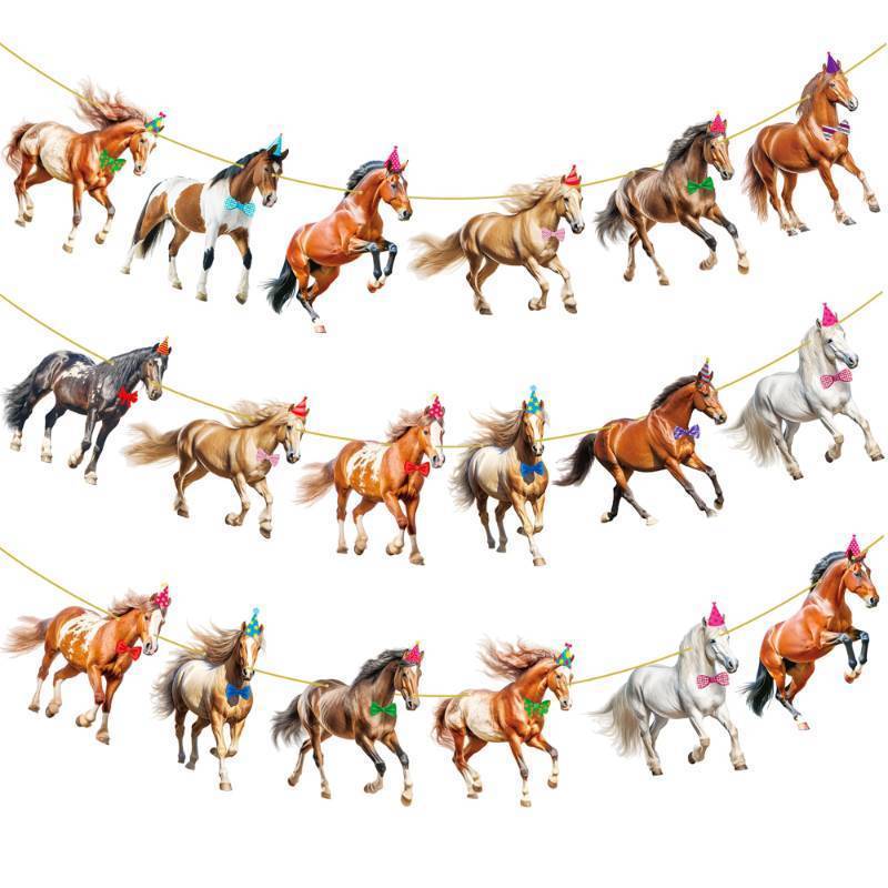 lot 46120 image: Horse Party Banners Horse Party Decorations 3Pcs Horse Birthday Decorations Racing Horse Banner Themed Cutout Banner for Western Cowboy Cowgirl Party Supplies