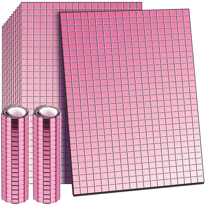 lot 53891 image: Romooa Self-Adhesive Mirrors Mosaic Tiles, 7200 Pieces (Pink, 5 x 5 mm), Peel and Stick, Real Glass, Geometric Pattern, 12 Sheets of 600 Pieces Each - Retail $16