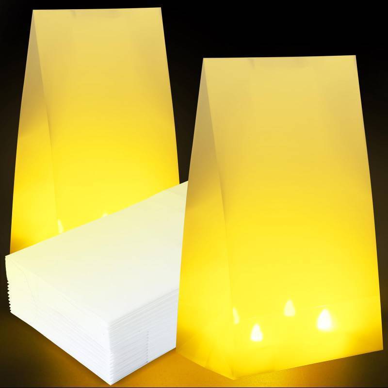 lot 25743 image: Honeydak 24 Pcs White Plastic Luminaria Bags 15 x 9 x 25 Waterproof Luminaria Bags Candle Lantern Bag for Christmas Weddings Birthday Party Holiday Decoration Use
