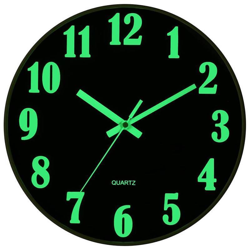 lot 25775 image: JoFomp Glow in The Dark Clock, 8 Inch Modern Silent Non Ticking Wall Clocks Battery Operated, Night Light Wall Clock for Living Room Decor, Wall Clock Decorative for Kitchen Bedroom