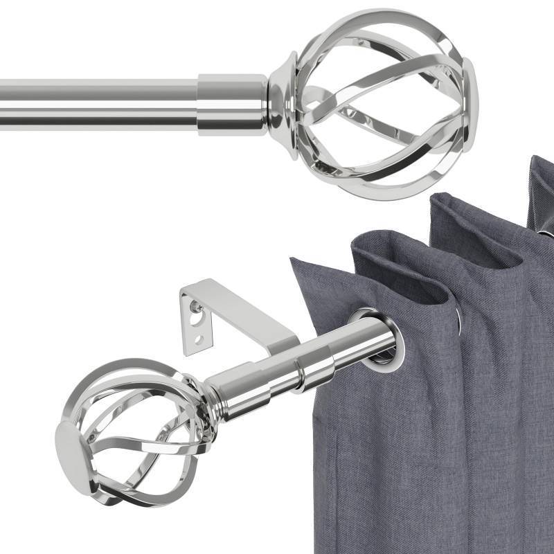lot 25776 image: Silver Curtain Rods for Windows 48 to 84 inch with Twisted Cage Finials, Decorative Heavy Duty Curtain Rod with Brackets, Splicing Adjustable Curtain Rods for Bedroom, Living Room, 58 Diameter