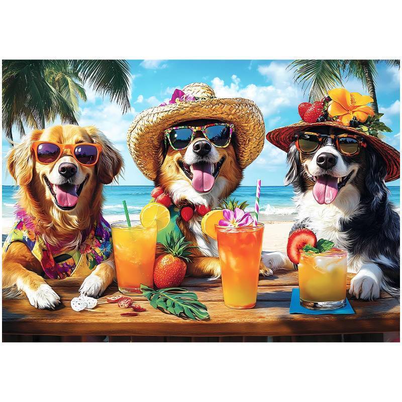 lot 25884 image: Ciavotie 100 Piece Puzzles for Kids Ages 6-8, Dogs Summer Sips Jigsaw Puzzle, Educational Puzzle for Kids & Adults, 100 Piece Puzzles for Adults Large Piece for Seniors 15x11 in