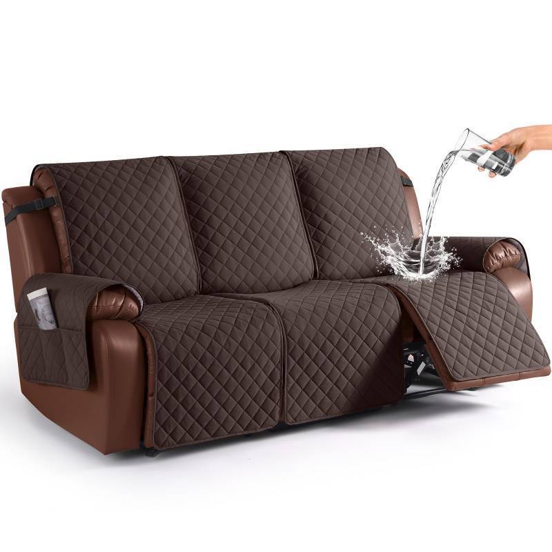 lot 25901 image: KinCam Waterproof Recliner Sofa Cover, Non-Slip Reclining Couch Covers for 3 Seat, Recliner Couch Cover Furniture Protector with Elastic Straps for Pets, Kids, Chocolate