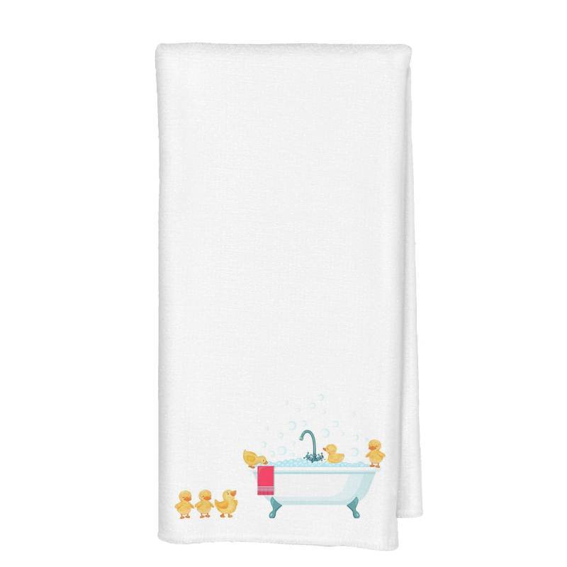lot 28638 image: Qabliqo Rubber Duck Bathroom Hand Towels, Funny Bathing Yellow Baby Ducks Decorative Hand Towels for Kids Bath Room Washroom Kitchen, Duck Bathroom Decor, 16x24 Inch