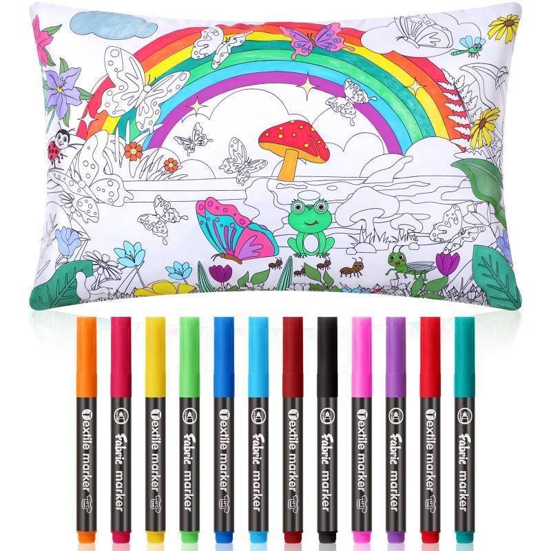 lot 47596 image: Mindsoft Coloring Craft Coloring Pillowcase Pillow Covers with 12 Pcs Markers Pens for Decoration Supplies Craft, 28.7 x 19.7 Inch (Butterfly)