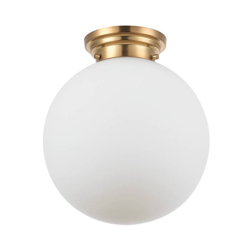 lot 63833 image: GLOBE Electric 65694 Portland 1-Light Semi-Flush Mount Ceiling Lighting, Matte Brass, Opal Glass Shade, Bulb Not Included