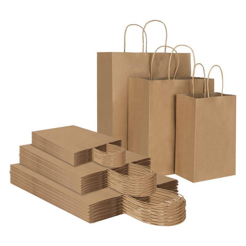 lot 23652 image: Toovip 90 Pack Plain Brown Kraft Paper Bags with Handles Bulk, Multiple 3 Assorted Sizes Gift Bags for Favors Grocery Retail Party Birthday Shopping Business Goody Craft Merchandise Take Out Sacks