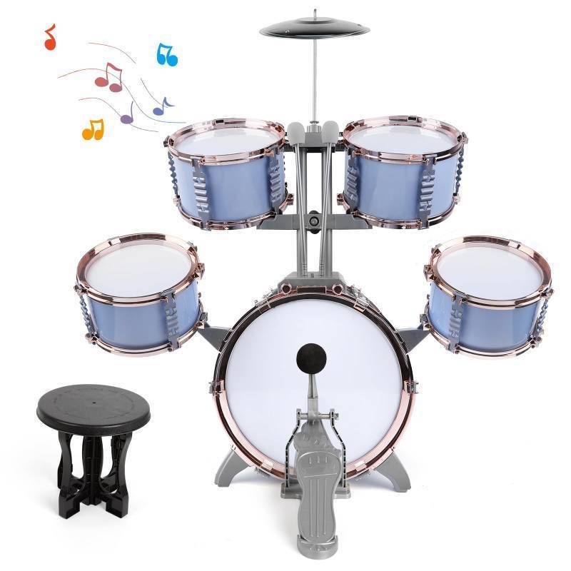 lot 63909 image: M SANMERSEN Kids Jazz Drum Set - 5 Drums with Stool - Rock Jazz Drum Kit - Musical Enlightenment Educational Toys Gift for Boys Girls