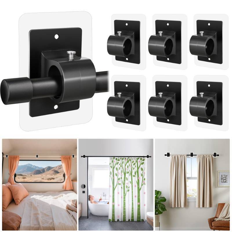 lot 23698 image: 6PCS No Drill Curtain Rod Brackets,Self Adhesive Curtain Rod Holder No Drilling,Renter Friendly Drapery Rod Hook,Nail Free Adjustable Non Screw Draper Pole for Apartment Window Wall Door Ceiling Mount