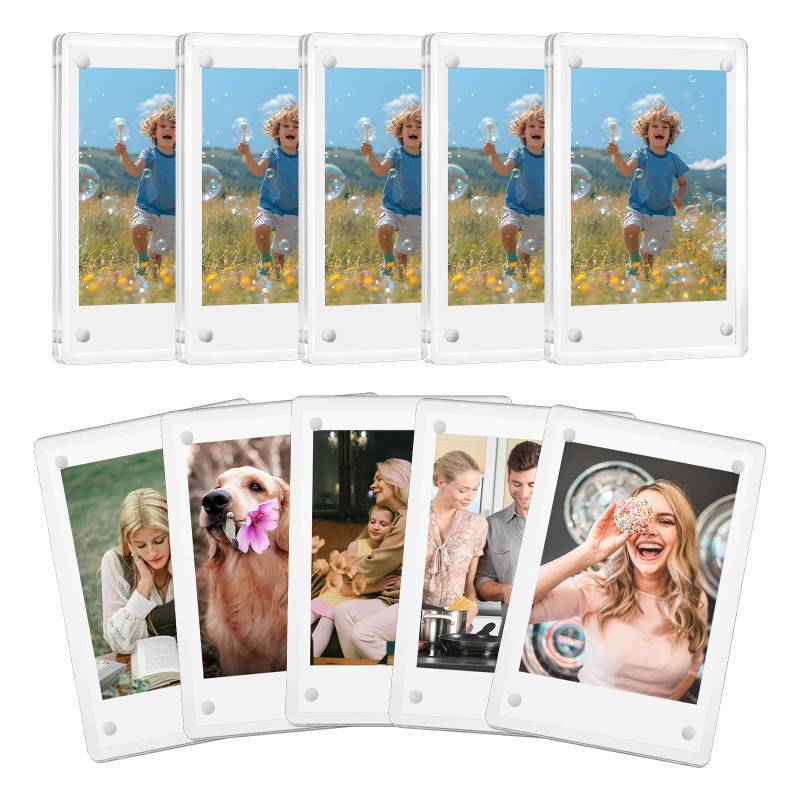lot 29116 image: JUOIFIP 10 Pack Acrylic Polaroid Refrigerator Magnet Picture Frames, Clear Mini Frames for Instant Photos, 2.36 x 3.54 Inch Magnetic Instax Frame for Refrigerator Display