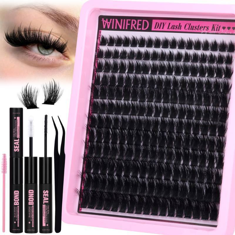 lot 29186 image: Winifred Fairy Lash Clusters Kit Eyelash Extension Kit Fluffy Lash Clusters 10-18mm D Curly Cluster Eyelash Extensions Volume Wispy Lash Extension Kit Spiky Individual Lashes Kit Lash Bond and Seal