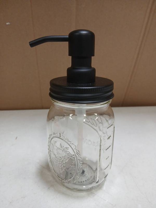 lot 25858 image: Mason Jar Soap Dispenser with Black Pump