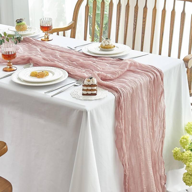 lot 29245 image: IVAPUPU 2 Pcs Cheesecloth Table Runner - 10ft Dusty Pink Boho Gauze Cheese Cloth Table Runners for Baby Shower Decoration Wedding Party Summer Garden Decor Valentines Day Decorations