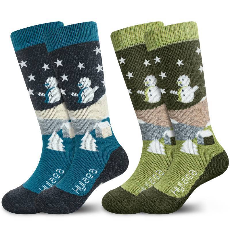 lot 48031 image: Hylaea Merino Wool Ski Socks Kids, Knee-high Warm Thermal Snowboard Skating Socks for Toddler Boys and Girls Red Green XX-Small
