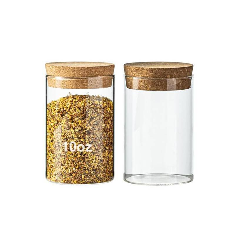 lot 48082 image: Wangsdjy 10oz Glass Storage Container - Airtight Glass Jars with Cork Lid, Spice Jars, Candy Jar, Food Storage Jars for Candy, Spices, Coffee, Tea, Nuts  - Retail $9