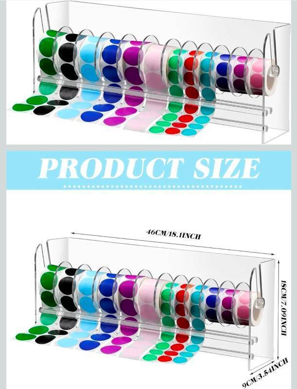 lot 48093 image: Acrylic Sticker Roll Dispenser Organizer with 12 Slots - Retail $24
