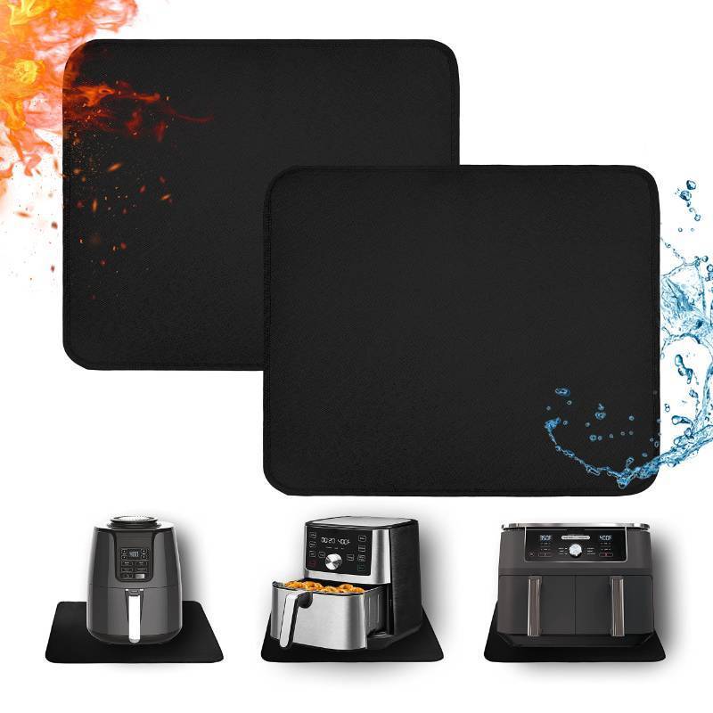 lot 54876 image: Heat Resistant Mats for Countertop - Fireproof 15x18 in Heat Resistant Mats for Air Fryer - Hot Pad Air Fryer Mat Compatible with Ninja,COSORI,Cuisinart for Coffee Maker, Toaster, Oven 2PCS - Black - Retail $17