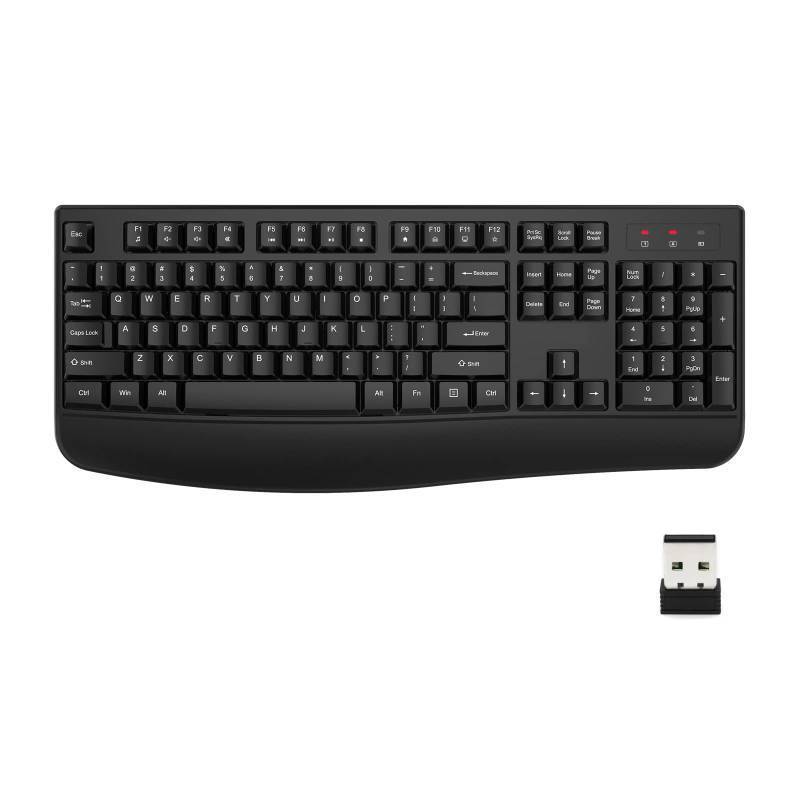 lot 47159 image: EDJO Wireless Keyboard, 2.4G Ergonomic Full Size Wireless Computer Keyboard with Wrist Rest for Windows, Mac OS DesktopLaptopPC Black