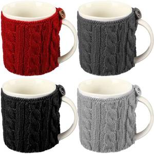 lot 618 image: Skyley 4 Pcs Coffee Mug Cozy Sleeve Reusable Knitted Crochet Sleeves Cup Tea Cozy Handmade Tableware Coffee and Tea Mug Warmer for Women Men(Assorted Color) - Retail $10