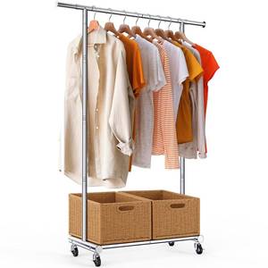 lot 621 image: TigerParty Clothes Rack for Hanging Clothes, Sturdy Stainless Steel Clothing Rack, Extendable & Adjustable Rolling Garment Rack with Wheels for Bedroom Laundry Living Room - Retail $30