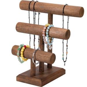 lot 628 image: IRIIJANE 3-Tier Bracelet Holder Stand Display Wooden T-Bar Bracelets Holder Organizer for Displays, Storage Stand Tower for Bangle