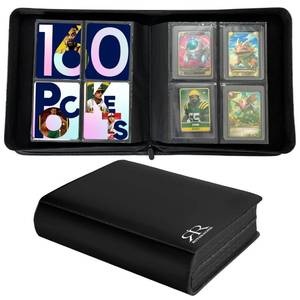 lot 630 image: Top loader Binder  Holds 160 Top loaders  ROTHRATHER 4 Pocket Top Loader Card Storage with Sleeves for 3 x 4 Card Holders for Trading Cards or Sports Cards (4 Pockets, Black) - Retail $20