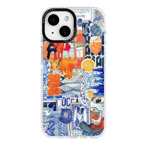 lot 631 image: ChiCaseVer for iPhone 13 Case, Mediterranean Aperol Collage Pattern, Military-Grade Drop Protection, Playful Coastal Soft Slim TPU Protective Cover with Camera Protection for Women & Girls - Retail $18