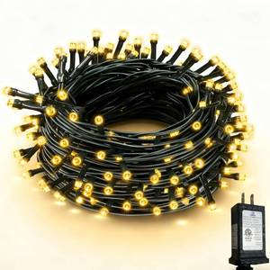 lot 644 image: RPGT Christmas Tree Light 200 LEDs 73ft Green Cable Wire Fairy String Twinkle Lights Plug in 12 Modes for Xmas Party, Indoor, Outdoor, Garden, Wedding, Home Decoration (Warm White) - Retail $14