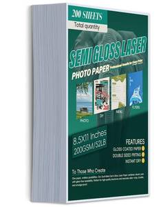 lot 650 image: Laser Photo Paper 8.5x11 In,200 Sheets 200GSM52LB Semi Gloss Double Sided High-Heat Resistant Smudge Proof for Laserjet Brochures Covers Postcard DIY Flyers Cards Picture Cardstock