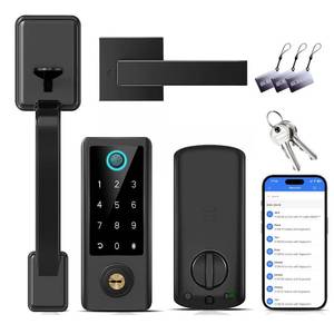 BEBASIA Fingerprint Door Lock for Front Door with Handle Set, App Control, Smart Keyless Entry Digital Electronic Keypad Touchscreen Deadbolt, Easy Install, Auto Lock, Black - Retail: $85