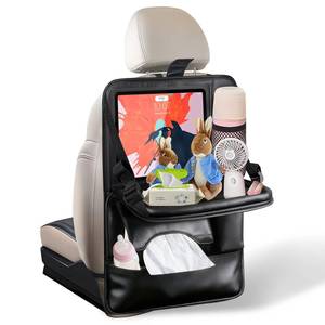 lot 666 image: Drsvabze 1-Pack Leather Car Backseat Organizer with Tablet Holder��Foldable Food Tray,Storage Pockets,Trash Can,Tissue Holder & Insulated Bag��Kick Mats Protector for Kids,Travel Accessories Organizer - Retail $25
