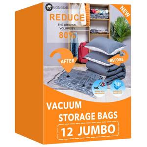 lot 675 image: Vacuum Storage Bags Jumbo (12 x Jumbo),Plastic Packaging Bags,Space Saver Sealer Compression Bags for Blankets, Comforters, Pillows, Bedding,Clothes Storage - Retail $23