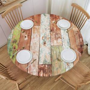 lot 683 image: Reaocly Wood Panels Round Tablecloth Elastic Edge Design Table Cover Table Cloth Table Decor for Home Kitchen Dining Party,Small��Fits 40-45 inches