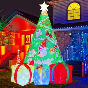 lot 693 image: Pre Owned COMIN 7 FT Christmas Decorations Inflatables Tree Outdoor Blow Up Yard Gift Box with Built-in LEDs for Indoor Party Garden Lawn Decor - Retail $37