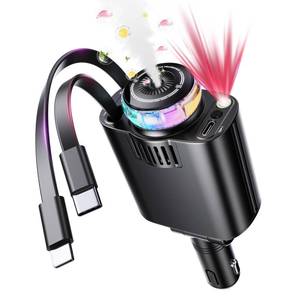lot 701 image: Retractable Car Charger with Aromatherapy and Starlight, 5 in 1 USB C Car Charger Adapter, 69W Fast Charging Cars Phone Chargers, Cars Air Freshener Compatible with iPhone 16 15 14 13 12 and Android - Retail $20