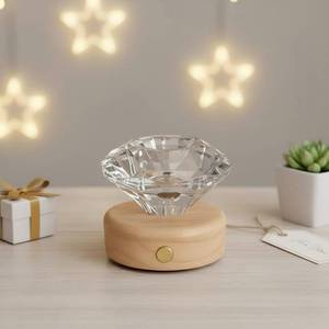 lot 712 image: YumeGlint Diamond Shape Small Table Lamp with RGB Seven-Color Changing Night Light, Rechargeable & Solid Wood Base, Unique and Elegant Lighting Fixture for Bedroom or Living Room Decor