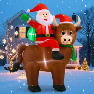 lot 714 image: 6FT Highland Cow Christmas Inflatables Santa Claus with Highland Cow, Santa Blow Ups Outdoor Decorations Garden Decor, Built-in LED Lights, Cute Farm Animals for Outside Yard Lawn Xmas Party - Retail $70