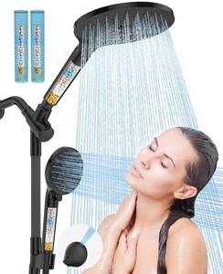 lot 744 image: Dual Filtered Handheld Shower Heads Combo, HOPOPRO 15-Mode High Pressure Rainfall Showerheads Combo Set with Filter, for Hard Water, Removes Chlorine, Improves Skin Hair Condition, Matte Black - Retail $57