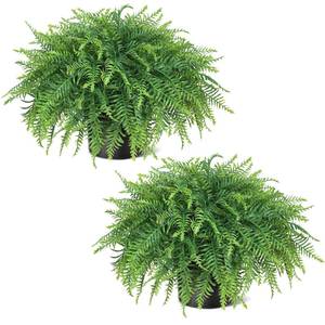lot 746 image: Juxdp 21 Artificial Ferns Plants Topiary - 2 Set for Front Porch Decoration,Fake Boston Fern Potted Plants Faux Greenery Bush UV Resistant for Outdoor Indoor Door Garden Farmhouse Home Decor (Green) - Retail $60