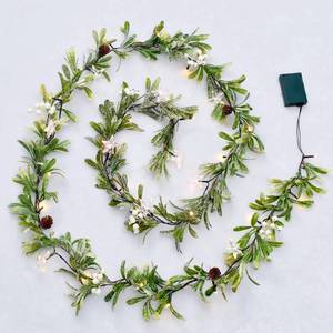 lot 754 image: CENMORISE 6ft Snowy Olive Christmas Garland with Pine Berry,Battery Operated Garland with Timer,Pre-lit Garland for Christmas,Party,Indoor, Fireplace, Stairs Railing,Mantle Decor - Retail $30