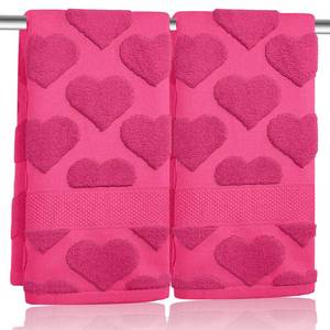 lot 767 image: Xkdamai 2 Pcs 3D Heart Valentines Day Hand Towels for Bathroom 100% Cotton Rose Jacquard Decorative Bath Towels Holiday Kitchen Dish Towels Valentines Bathroom Decor Gift 13.7 x 29.5 Inch (Rose red) - Retail $10
