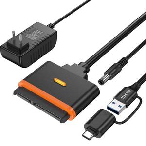 lot 771 image: SATA to USB Adapter with Power Supply and USB C Converter, SATA Hard Drive Reader for Internal 2.5 SSD 3.5 HDD, up to 20TB, SATA III Support UASP Compatible with Seagate WD Toshiba and More - Retail $14