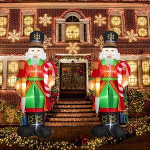 lot 779 image: Morejoy 12FT Giant Christmas Inflatable Solider - Christmas Inflatable Outdoor Decoration Nutcracker Soldier with Candy Cane -Blow up Yard Decoration with Built-in LEDs Perfect for YardLawnGarden - Retail $38